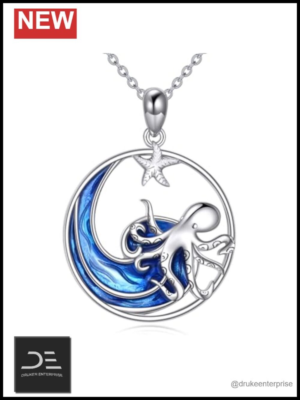 Sterling Silver Octopus Wave Pendant Necklace Ocean Jewelry Women Gift